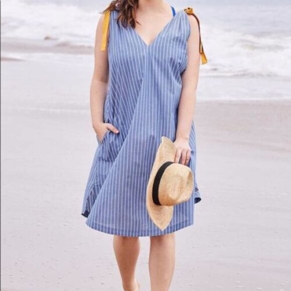 Matilda Jane Sandy Seashell Blue Striped Cotton Beach Cover Up Dress Size XS - Picture 1 of 9